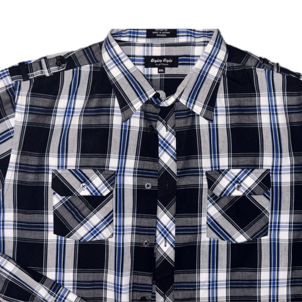 EIGHTY EIGHT PLATINUM | MENS | LS PLAID | BUTTON UP DRESS SHIRT | SZ.XXL BLU/BLK